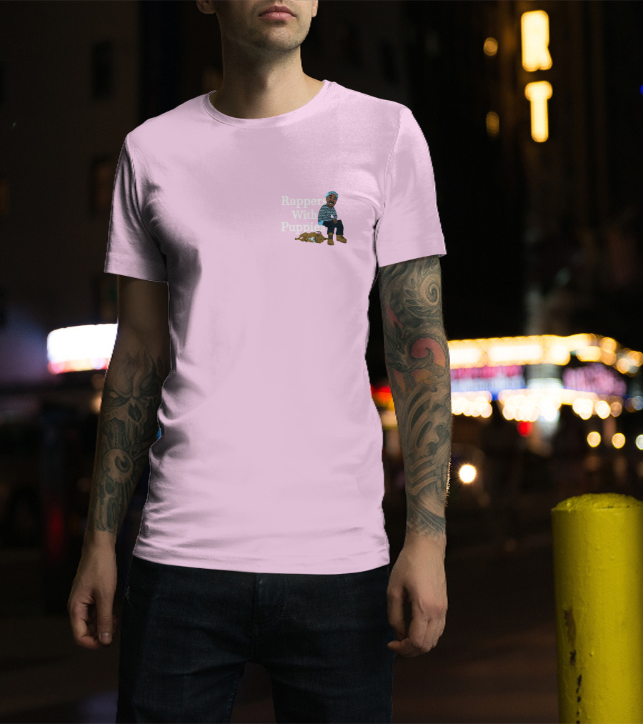 Rappers With Puppies Zumiez Pink Background Beanie And Boots T-Shirt