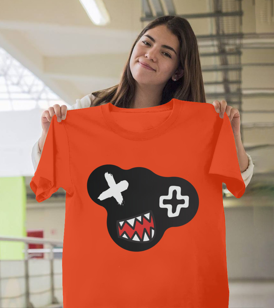 Monstrosity X Plus Mark Teeth Icon On Black Blob Shape T-Shirt