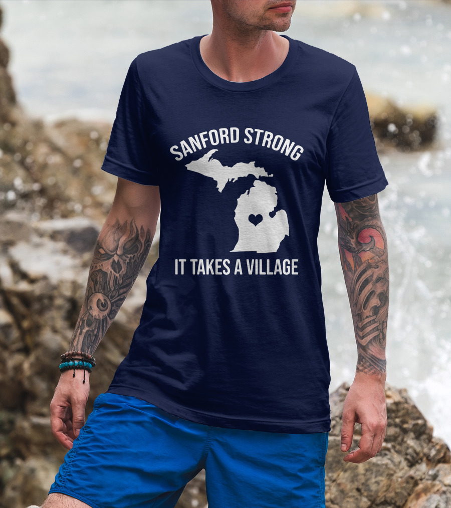 Sanford Strong It Takes A Village Michigan Map Heart T-Shirt