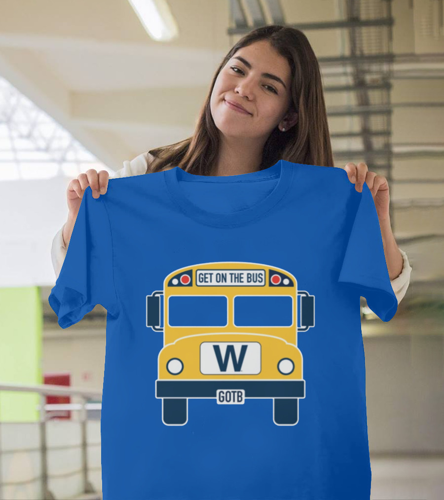 Cubs GOTB Blue And Yellow Bus W Get On The Bus T-Shirt