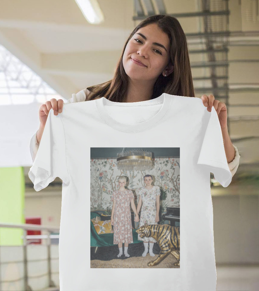 Emmy Lan and Emmy Hartman Hand Holding with Golden Tiger and Floral Wallpaper T-Shirt