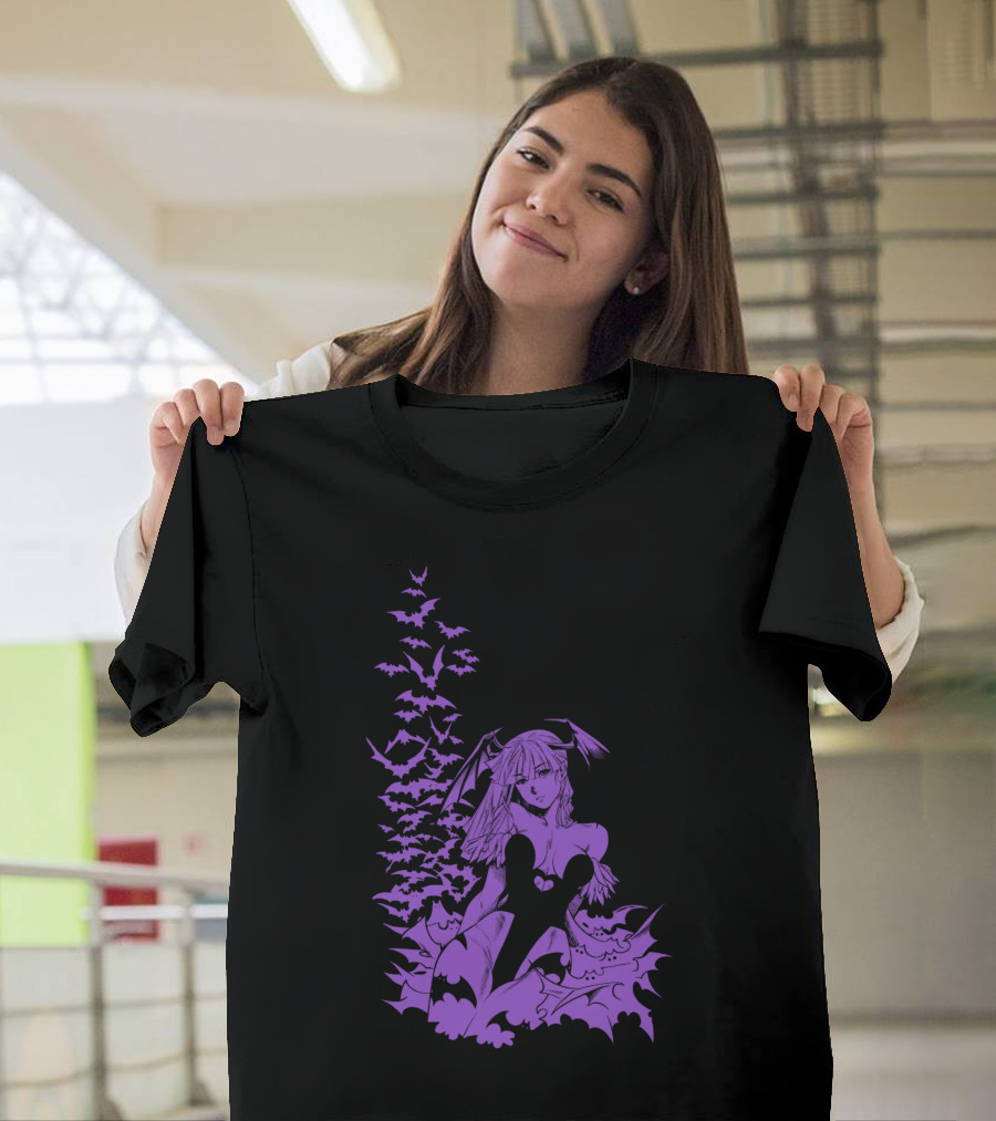 Udon Pins Darkstalkers Morrigan with Purple Bats Swarm T-Shirt