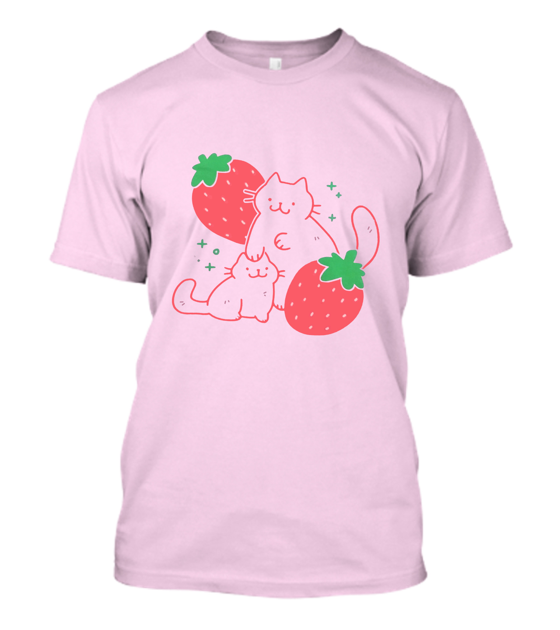 Crowlines Shop Strawberry Cat And Kitten With Stars And Strawberries T-Shirt