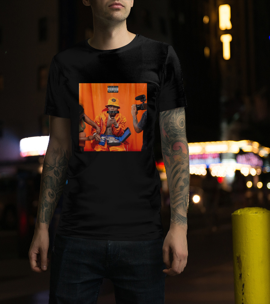 Dababy Merch Blame It On Baby Deluxe Parental Advisory Explicit Content Orange Outfit Photography T-Shirt