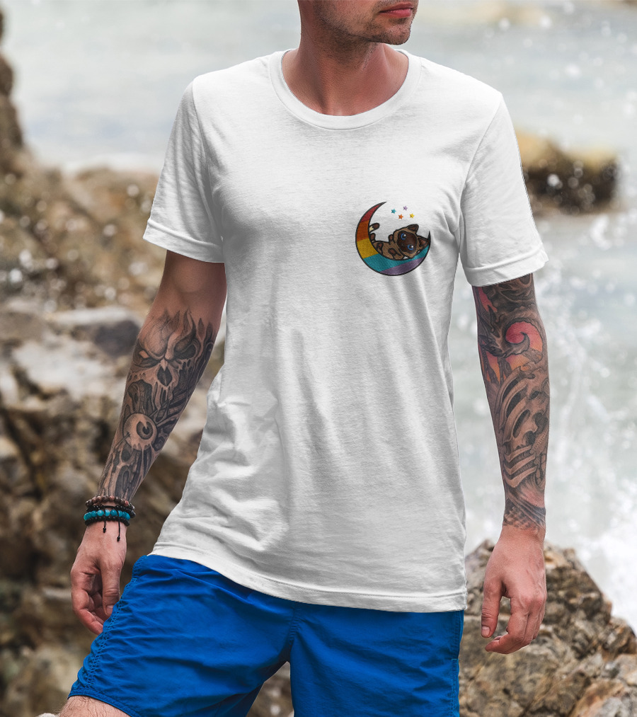 Notantfrost X Dream Merch Perfectly Impurrfect Rainbow Crescent Cat With Stars T-Shirt