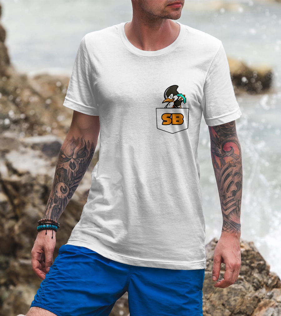 SB737 Penguin With Pickaxe Fake Pocket T-Shirt