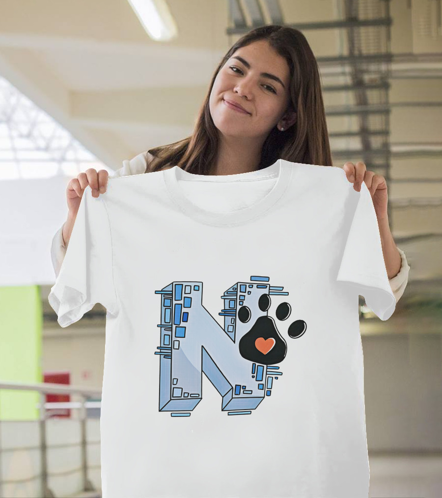 Noelle's Merch Store Initial N with Paw Print and Heart T-Shirt