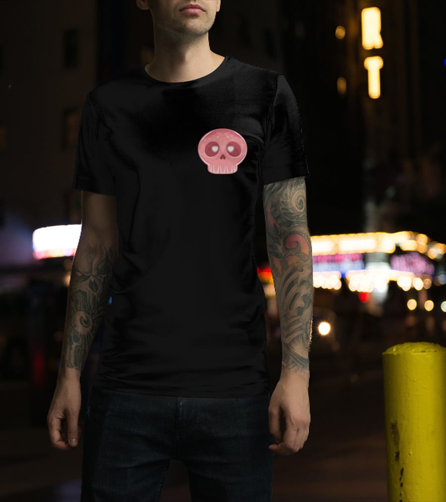 Shop The LukeIsDeaddd Merch Store Pink Heart-Eyed Skull T-Shirt