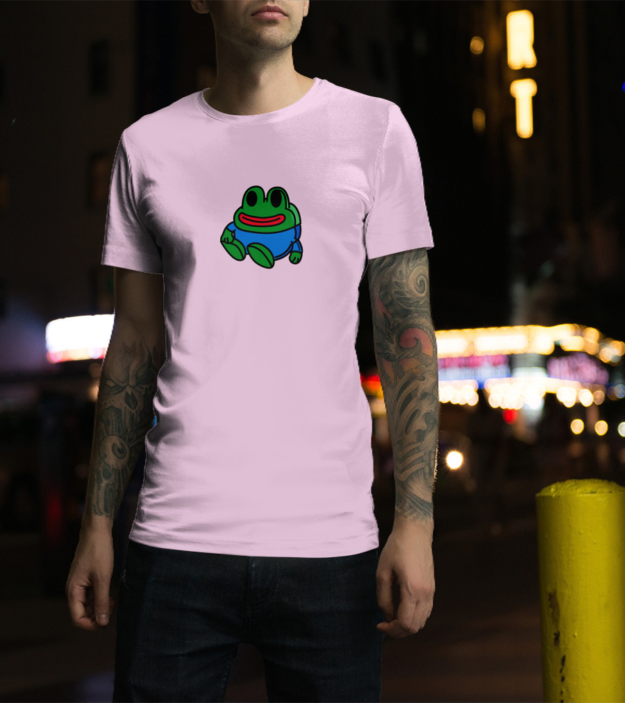 Mizkif Sat REALMizkif Pepe Frog Sitting Cartoon Pink Background T-Shirt
