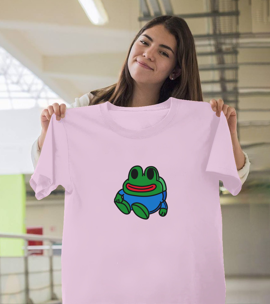 Mizkif Sat REALMizkif Pepe Frog Sitting Cartoon Pink Background T-Shirt