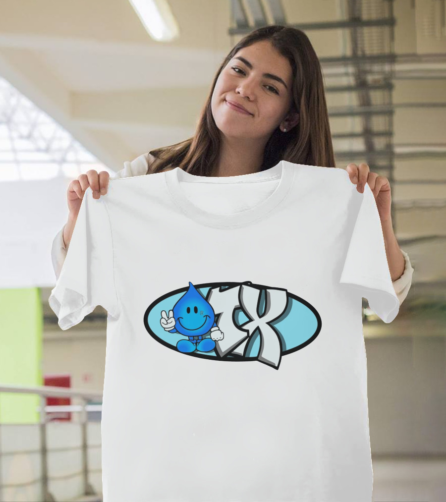 Geezy Industreetz Geezy World HX Logo with Blue Drop Cartoon Character T-Shirt