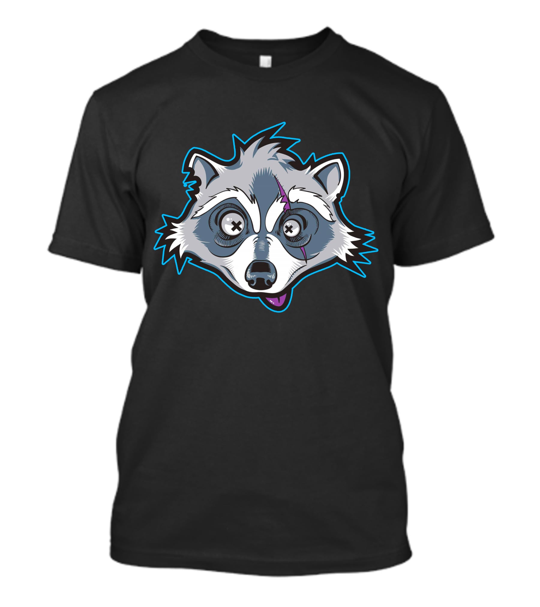 Asimister Raccoon Cartoon With Crossed Eyes And Blue Outline T-Shirt