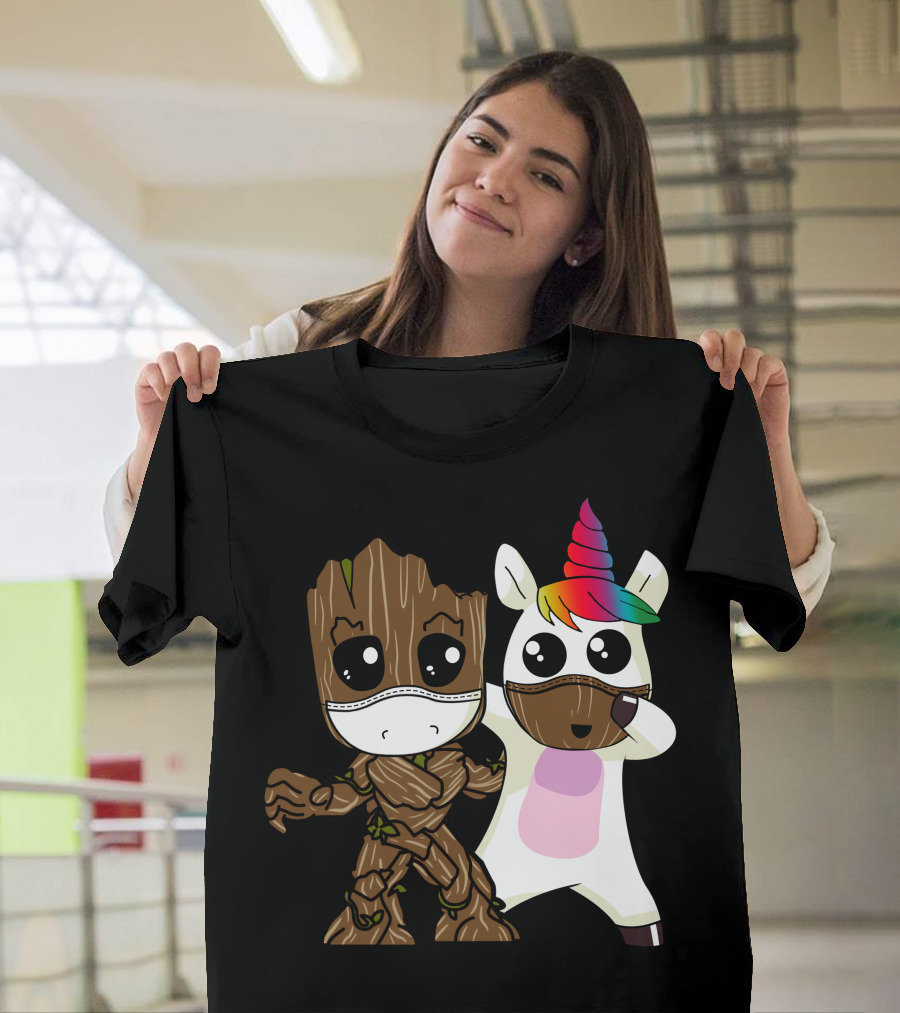 Groot Unicorn Rainbow Mask Duo T-Shirt