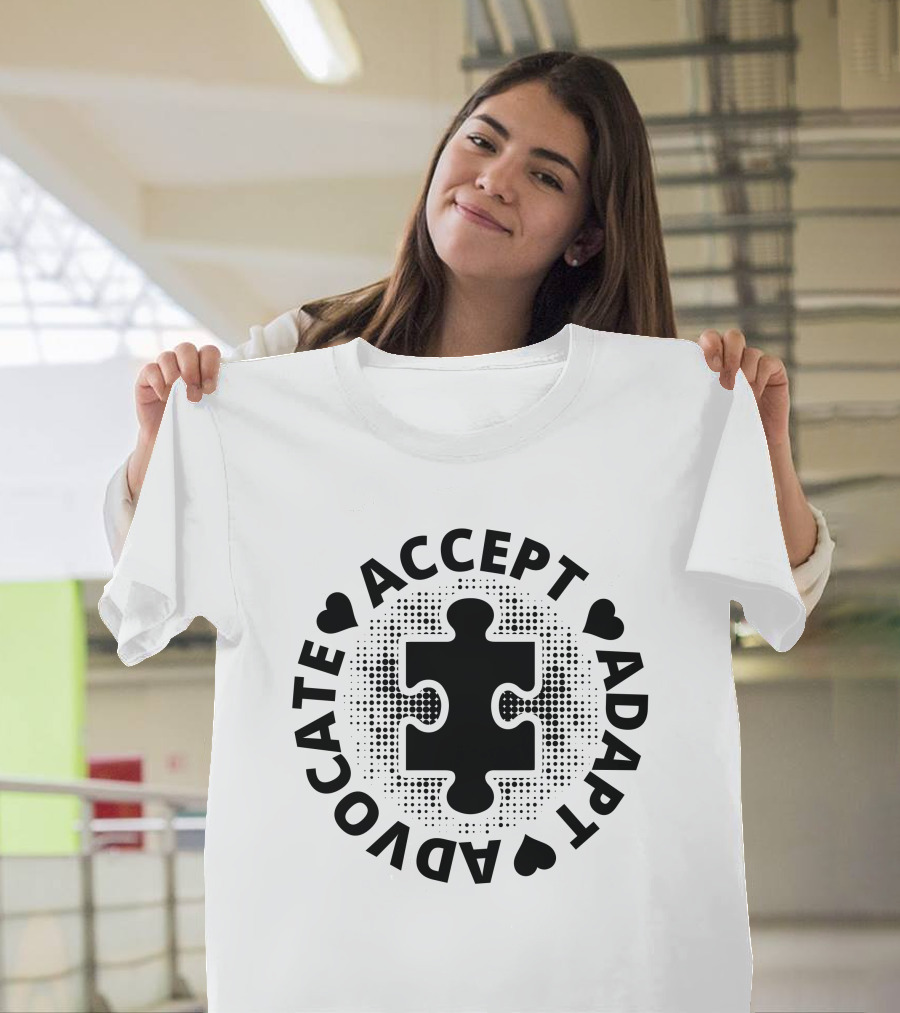 Accept Adapt Advocate Puzzle Hearts T-Shirt