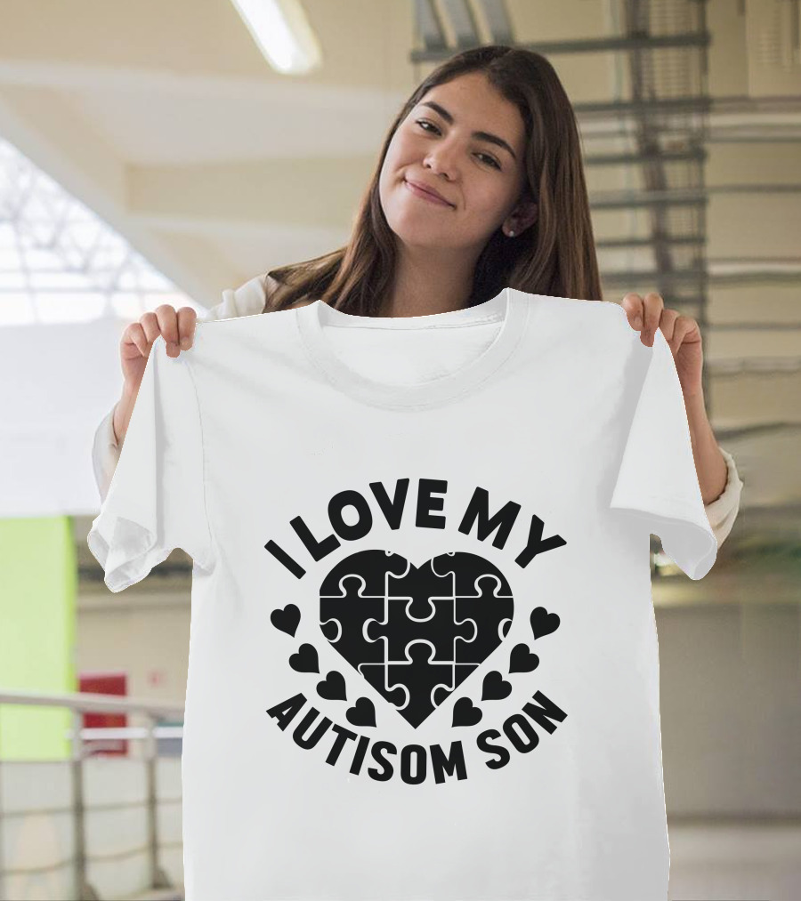 I Love My Autism Son Heart Puzzle T-Shirt