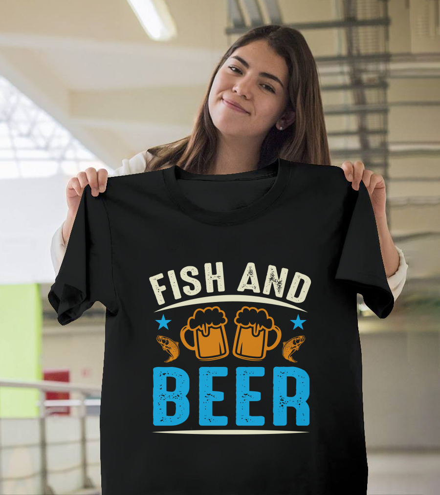 Fish And Beer Mugs With Fish And Stars T-Shirt