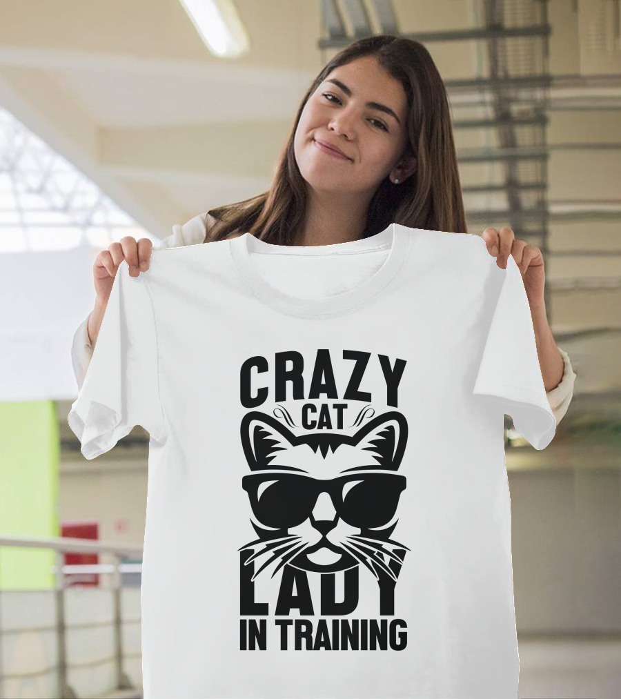 Crazy Cat Lady in Training with Sunglasses Cat Face T-Shirt