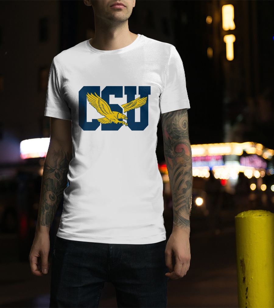 CSU Coppin State Eagles Logo Yellow Eagle Blue Letters T-Shirt