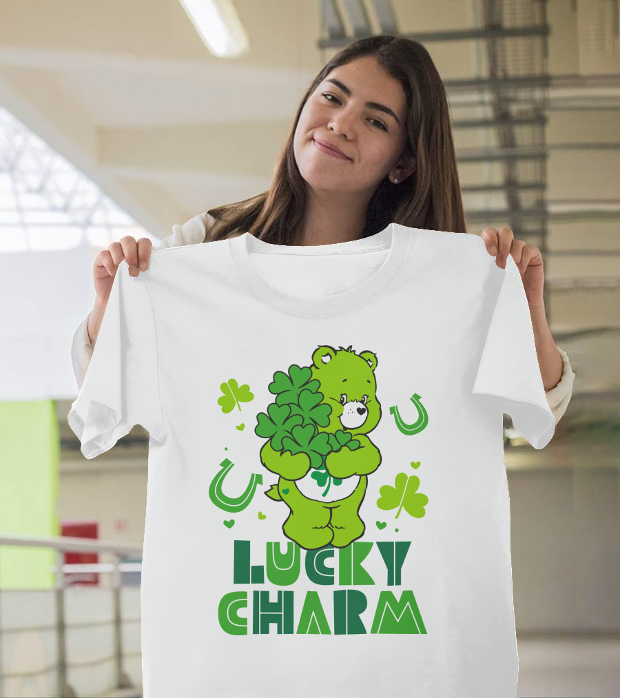 Lucky Charm Green Bear with Shamrocks and Horseshoes T-Shirt
