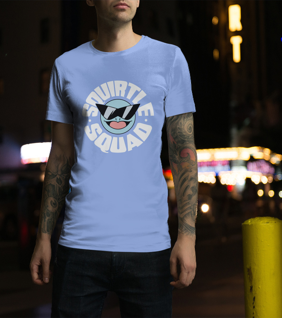 Squirtle Squad Sunglasses Icon Blue Background T-Shirt