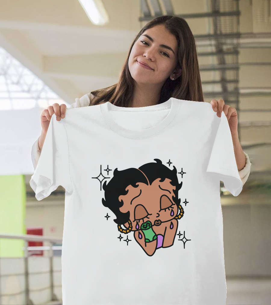 Lilcroissant Crying Cartoon with Money Rolls and Earrings T-Shirt