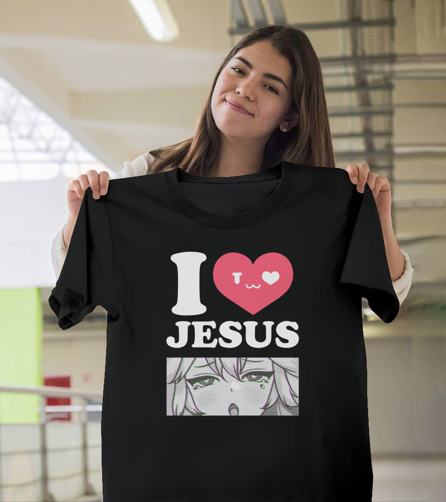 Vshojo I Love Jesus Heart Anime Face UwU Expression T-Shirt