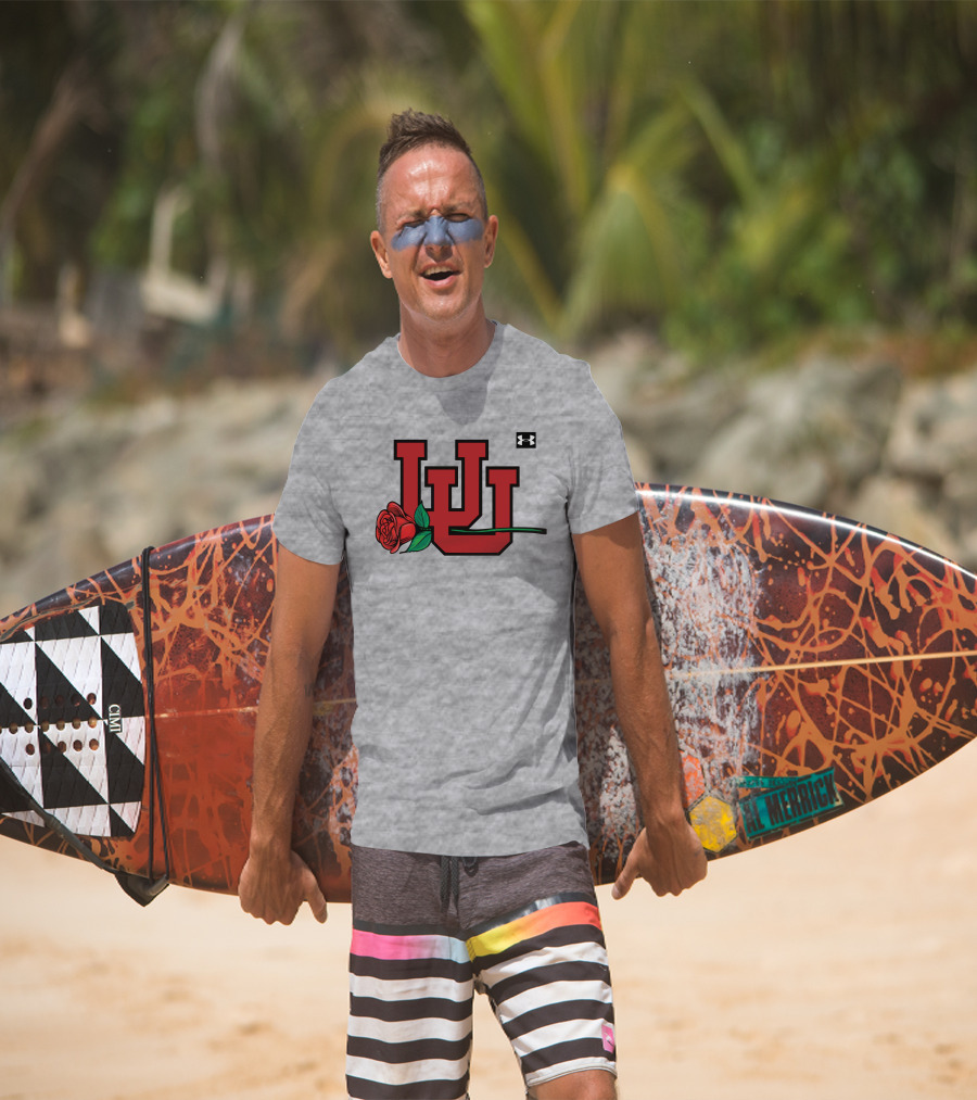 Utah Utes Interlocking Logo With Rose Under Armour Football T-Shirt