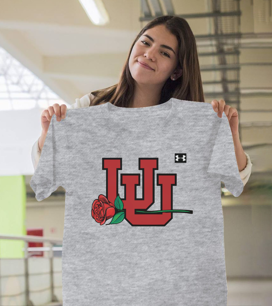 Utah Utes Interlocking Logo With Rose Under Armour Football T-Shirt