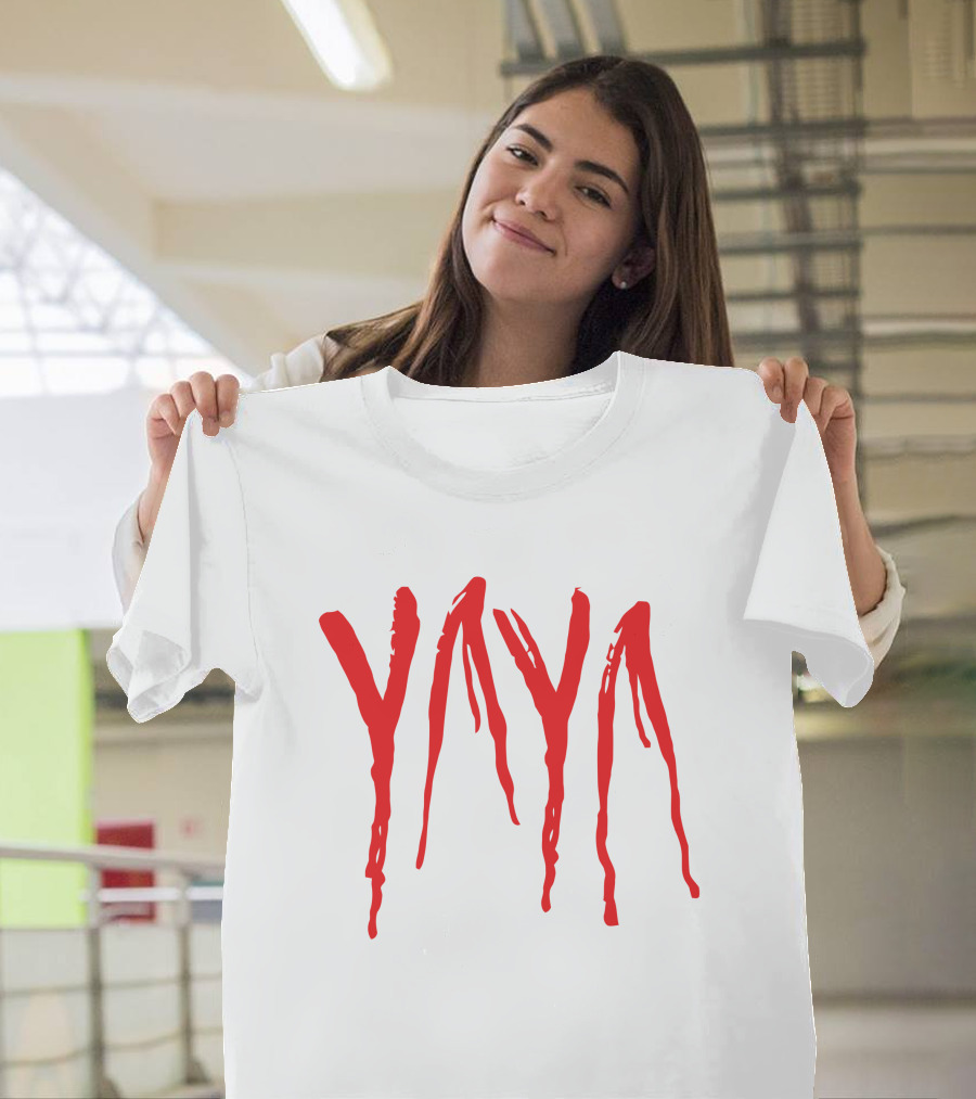 Yaya Dripped Red Text Style Six Nine White T-Shirt