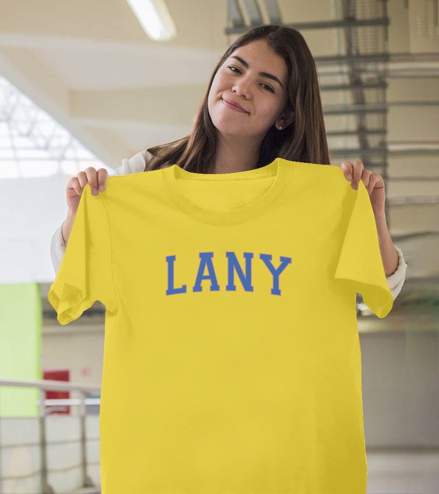 Lany Blue Lettering on Yellow Varsity Crewneck T-Shirt