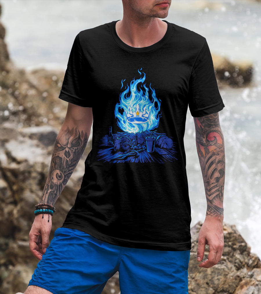 Otk Merch Blue Flame Crown With Tabletop Food And Drinks T-Shirt
