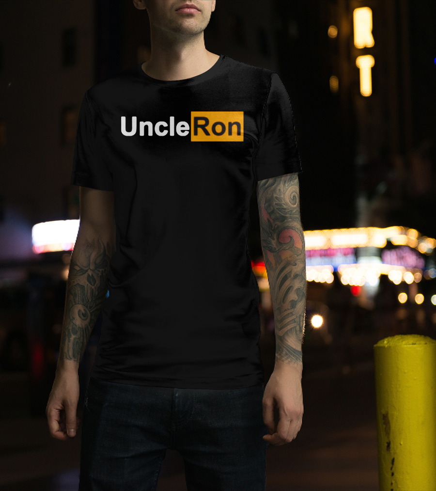 Uncle Ron Black And Orange Text Block T-Shirt