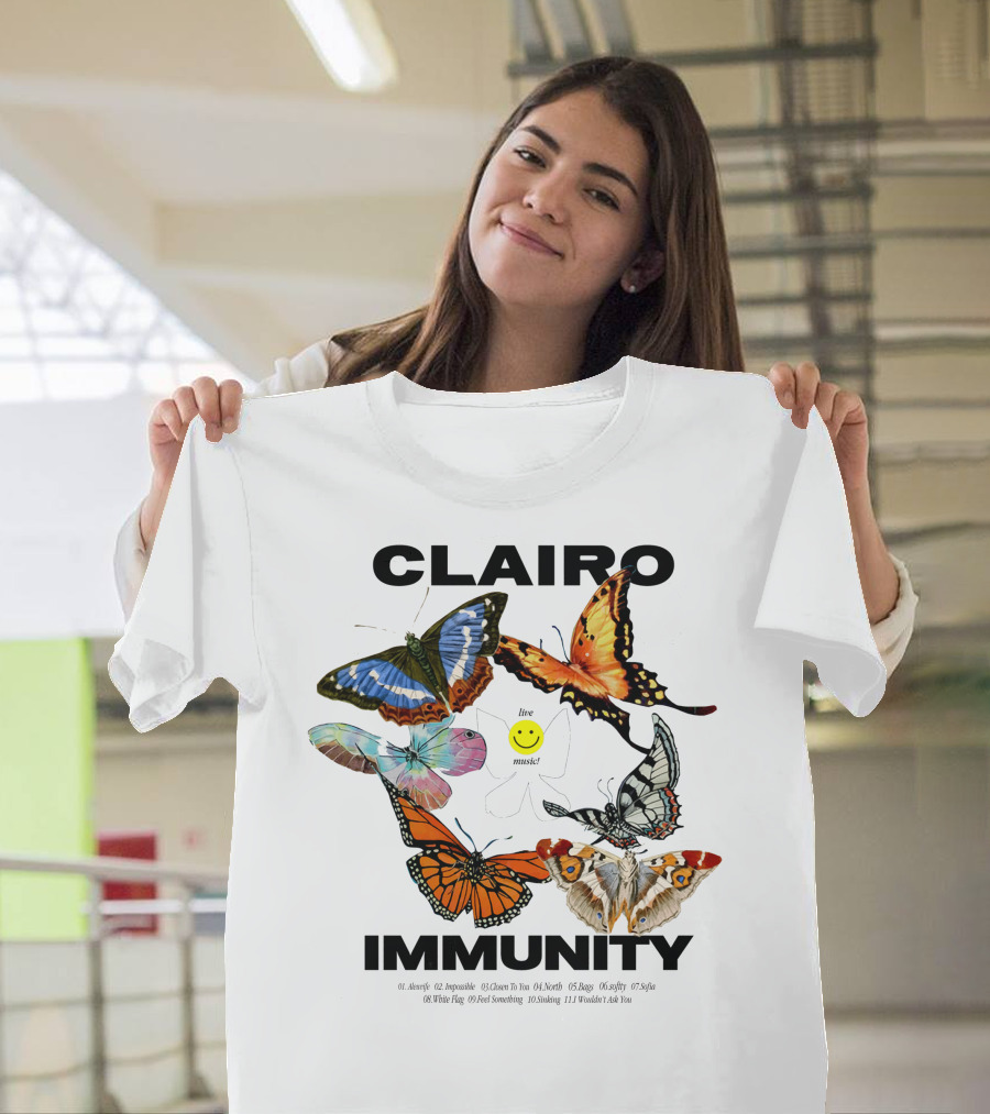 CLAIRØ IMMUNITY Butterflies Album Tracklist Live Music T-Shirt