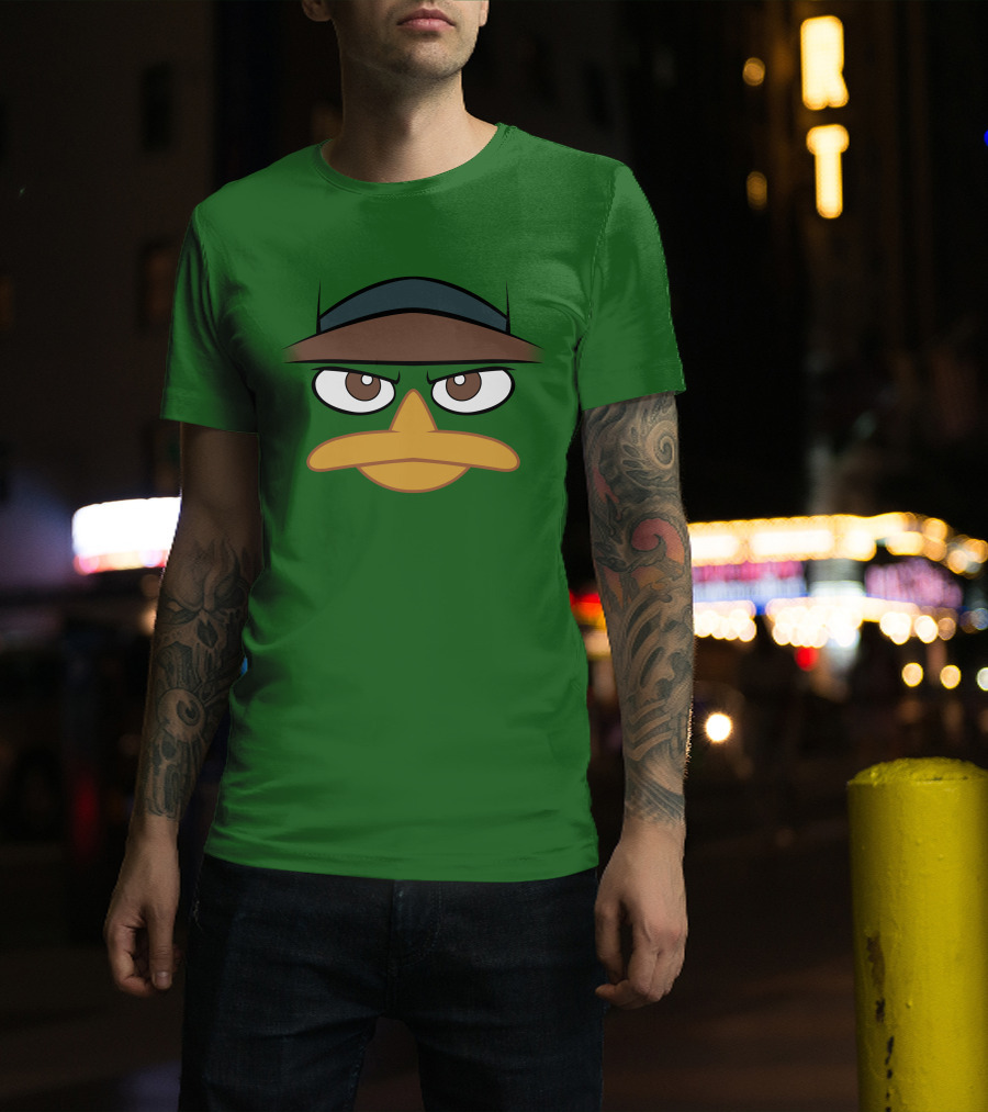 Agent P Perry The Platypus Face Green Hat Eyes Beak T-Shirt