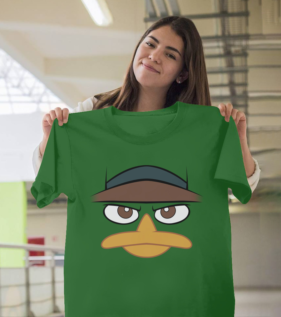 Agent P Perry The Platypus Face Green Hat Eyes Beak T-Shirt