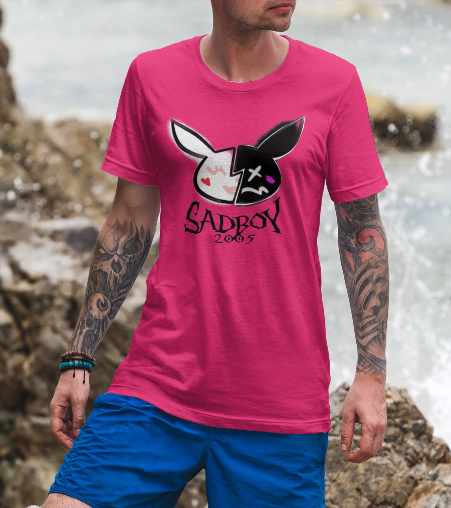 SADBOY 2005 Bunny Logo Pink Background T-Shirt