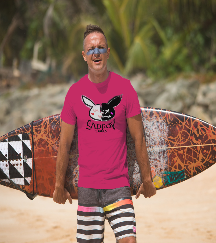 SADBOY 2005 Bunny Logo Pink Background T-Shirt