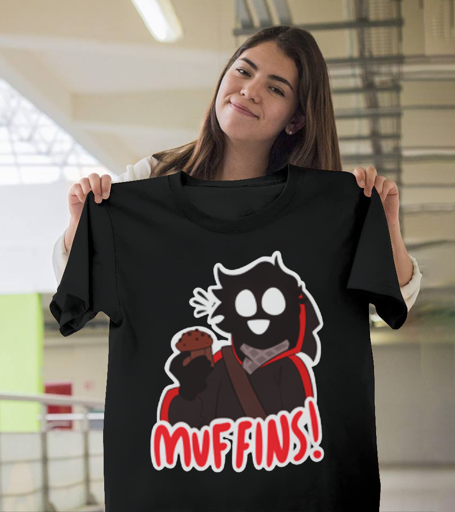 Muffins Character Holding Muffin with Red Outline T-Shirt