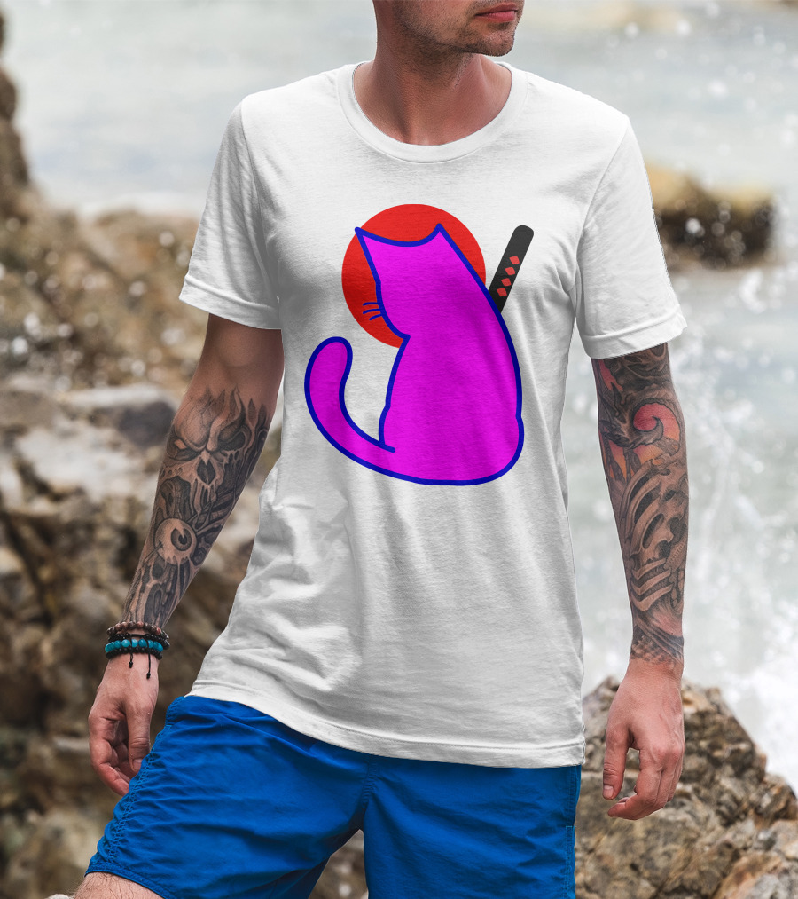 Sodapoppin Merch Pink Cat Samurai Sun T-Shirt