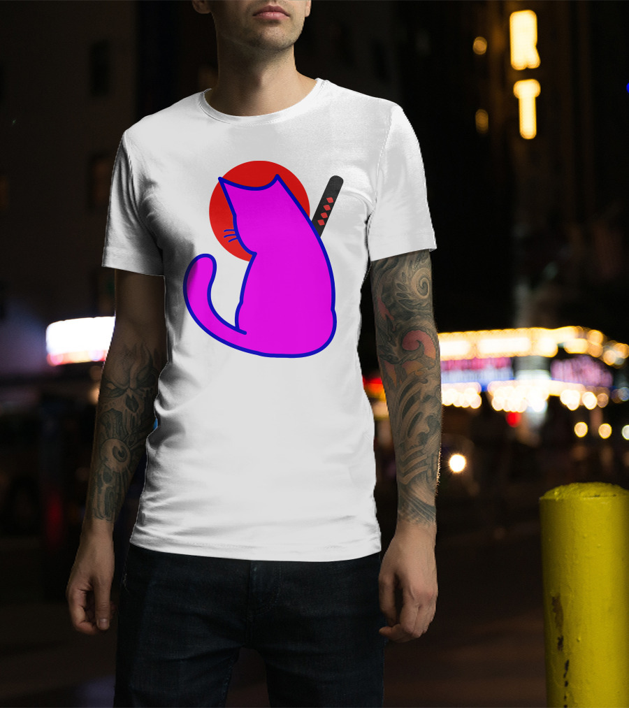 Sodapoppin Merch Pink Cat Samurai Sun T-Shirt