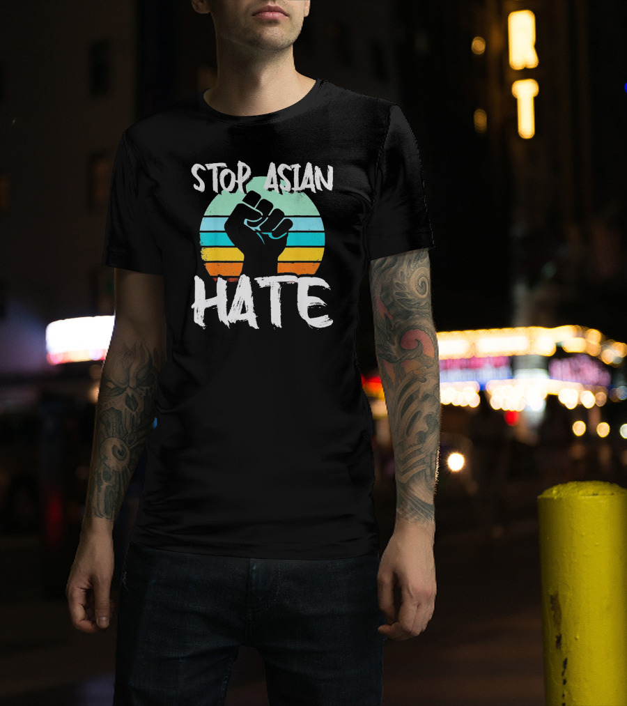 STOP ASIAN HATE Fist With Retro Stripes T-Shirt