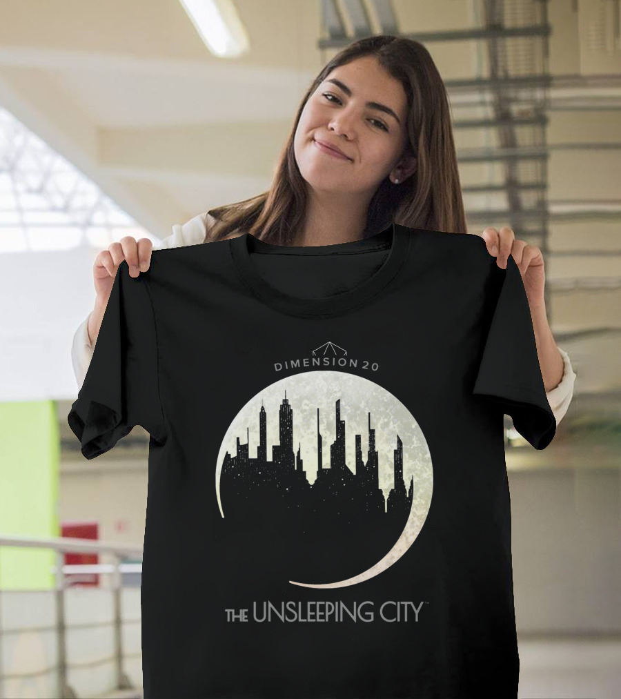 Dimension 20 The Unsleeping City Moon Skyline T-Shirt