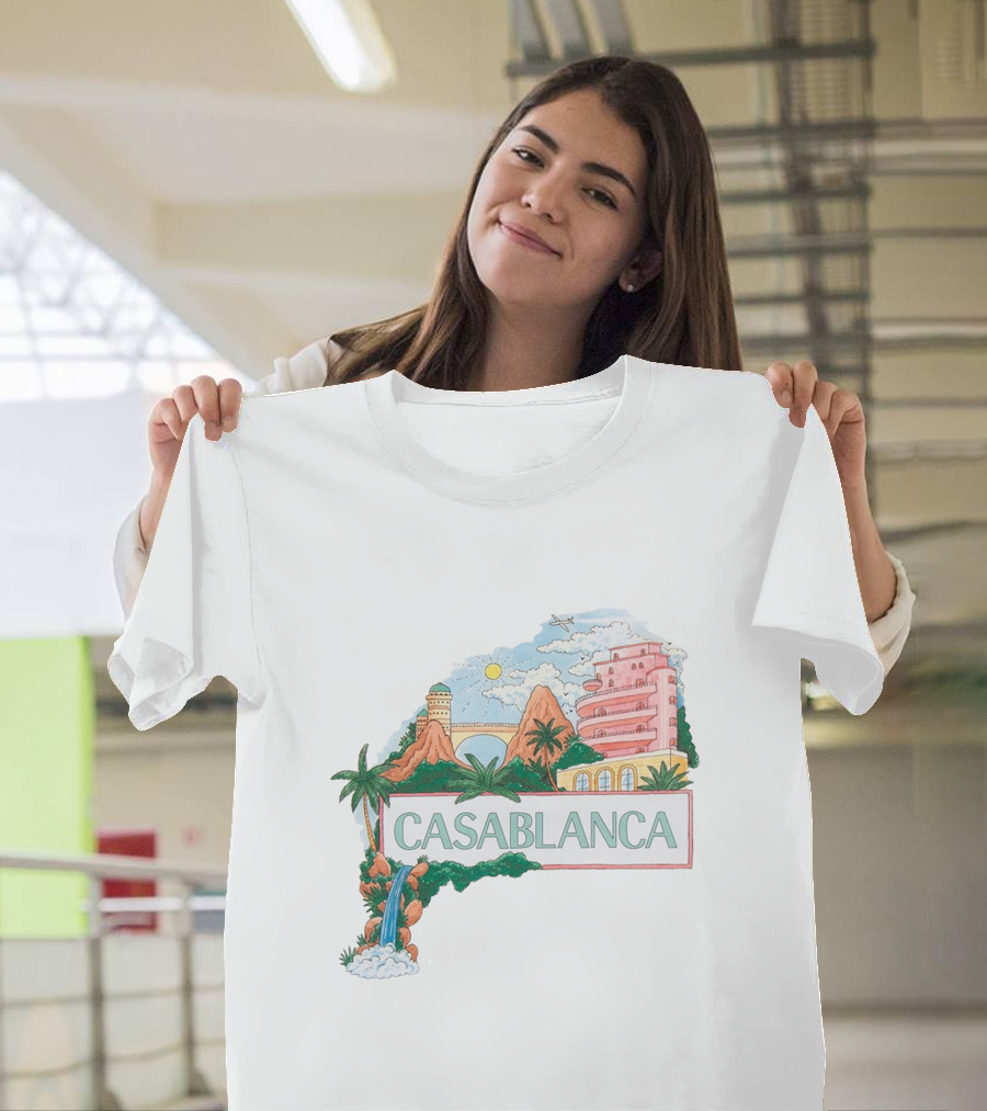 Casablanca Merch Casa Views with Scenic Landscape and Art Deco Elements T-Shirt