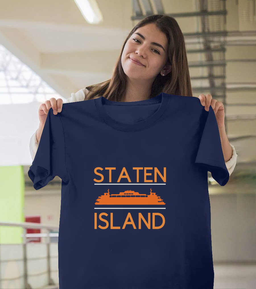 Staten Island Ferry Orange Silhouette Navy Background T-Shirt