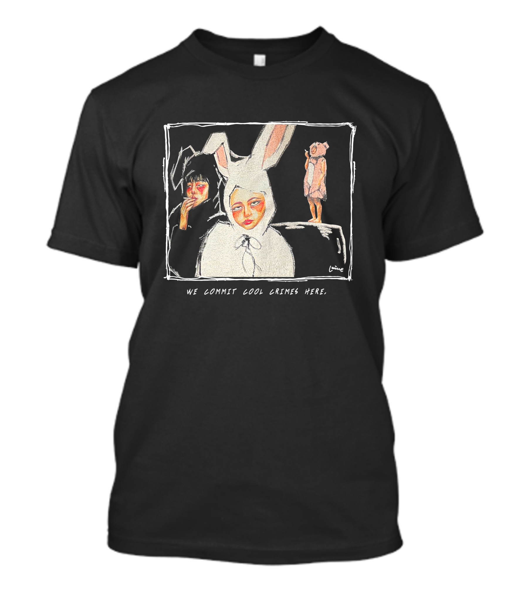 We Commit Cool Crimes Here Rabbit Costume Art By Louise T-Shirt