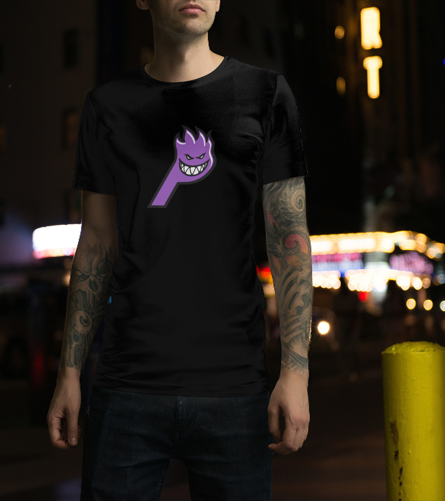 Palace Spitfire Purple Flame Logo With Smiling Face T-Shirt