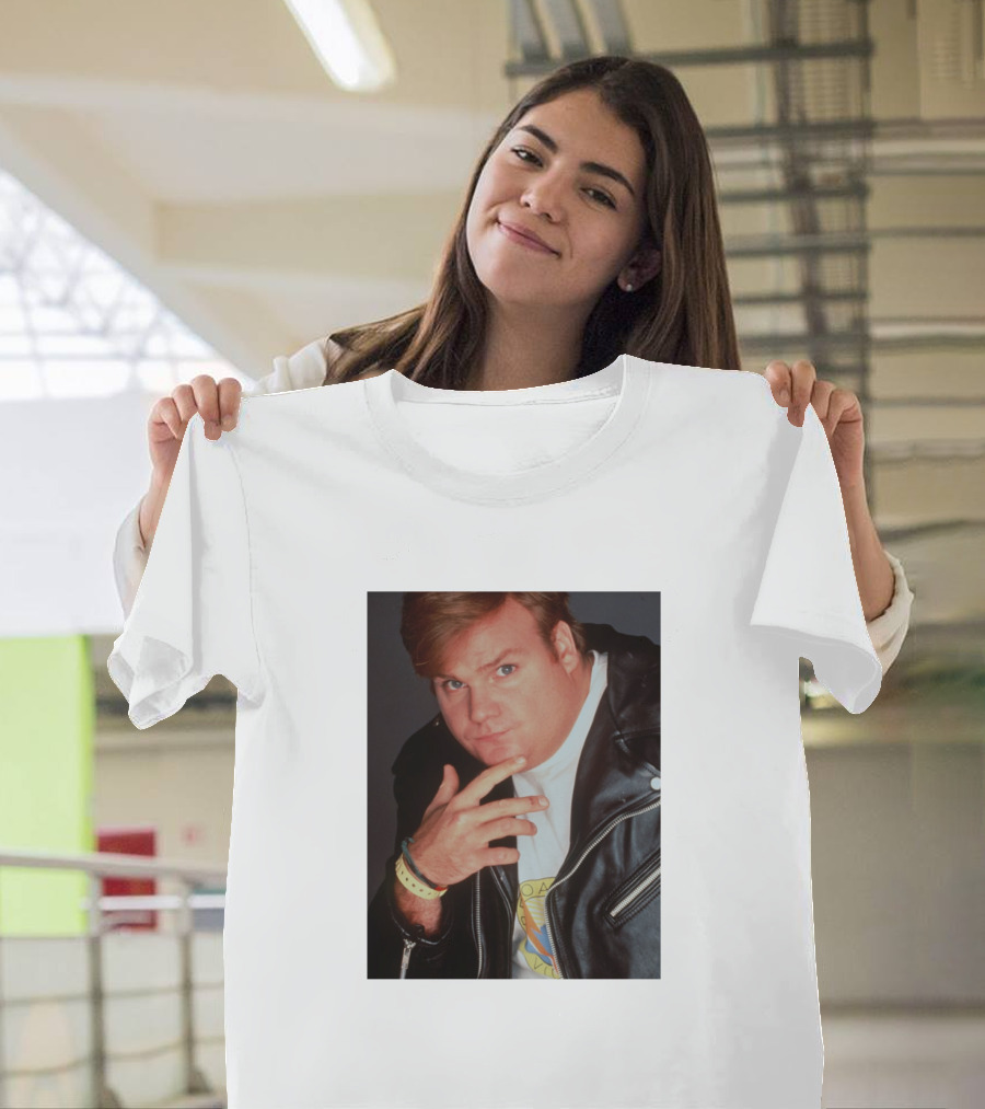 Kid Cudi SNL Chris Farley Photo Leather Jacket Pose T-Shirt
