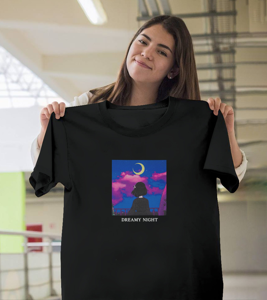 Lilypichu Merch Dreamy Night Under Crescent Moon and Colorful Sky T-Shirt