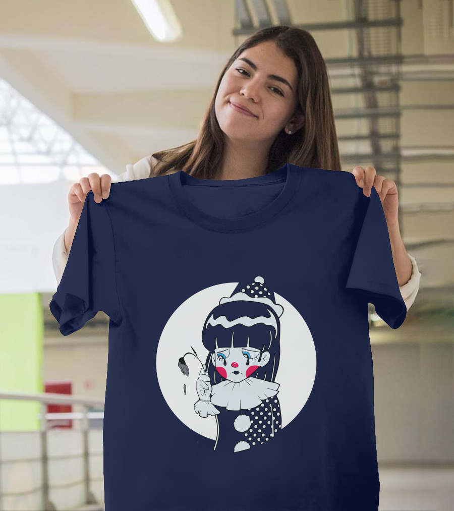 Circusteeth Shop Sad Clown Tearful Pierrot Holding Wilted Flower T-Shirt