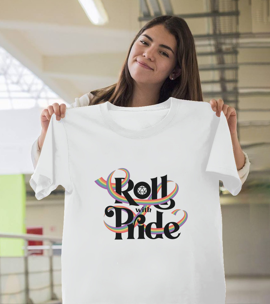 PaolasPixels Merch Roll with Pride Rainbow Dice T-Shirt